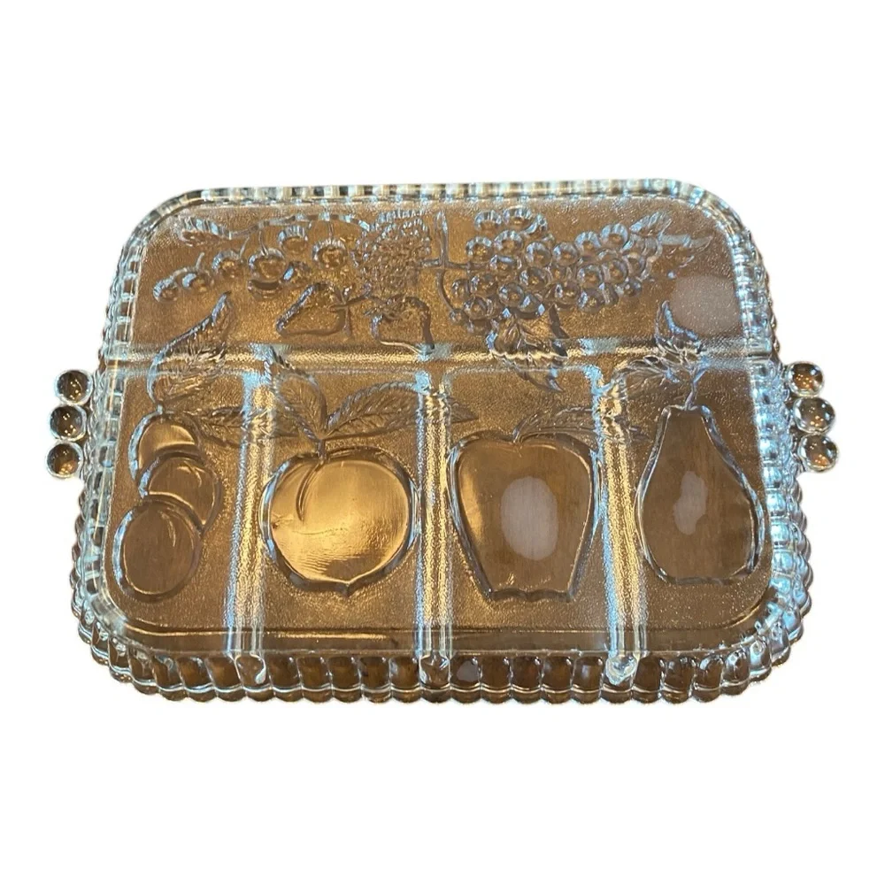 Vintage Indiana Glass Crystal Happenings 5 Part Divided Relish Tray Fruit Platte